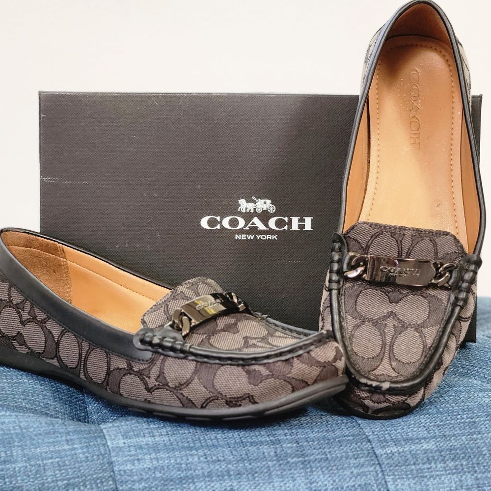 Coach Driving Moccasins Signature Jacquard C Pattern Black Sz 7.5